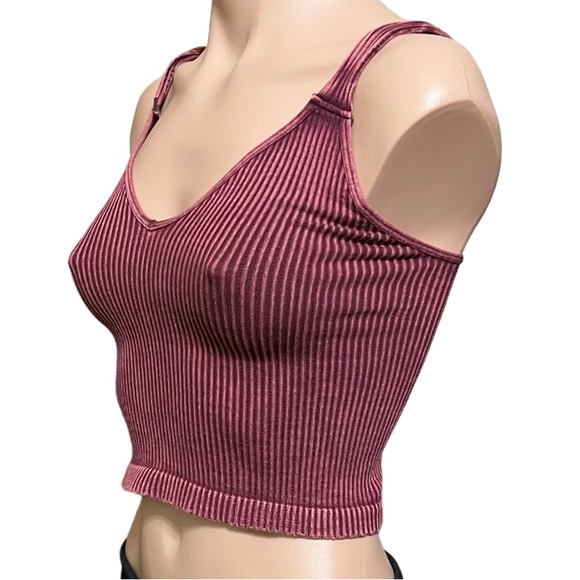 Free People Intimately Washed Seamless Crop Top Washed Burgundy NWOT - Picture 3 of 7